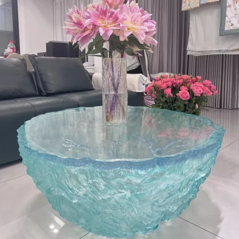 Modern designer model house heart of the ocean coffee table living room artwork niche transparent resin furniture round tea tabl