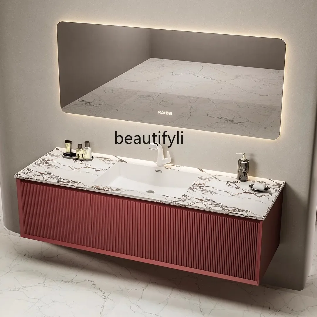 

Simple wind rock slab hot bending integrated basin hanging rubber wood paint, smart bathroom