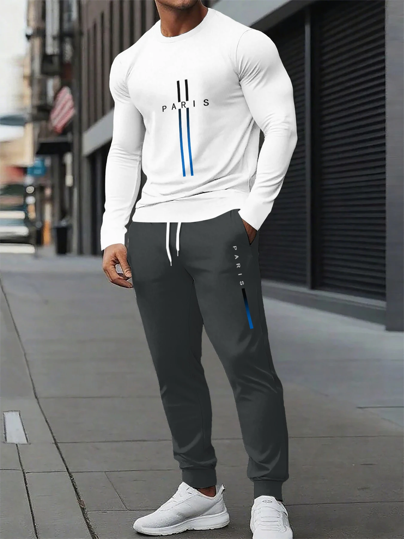 

Autumn and Winter Men Long Sleeved Sets Stripe Print Men Clothing Tracksuit Quick Drying and Comfortable Male Clothes Suit