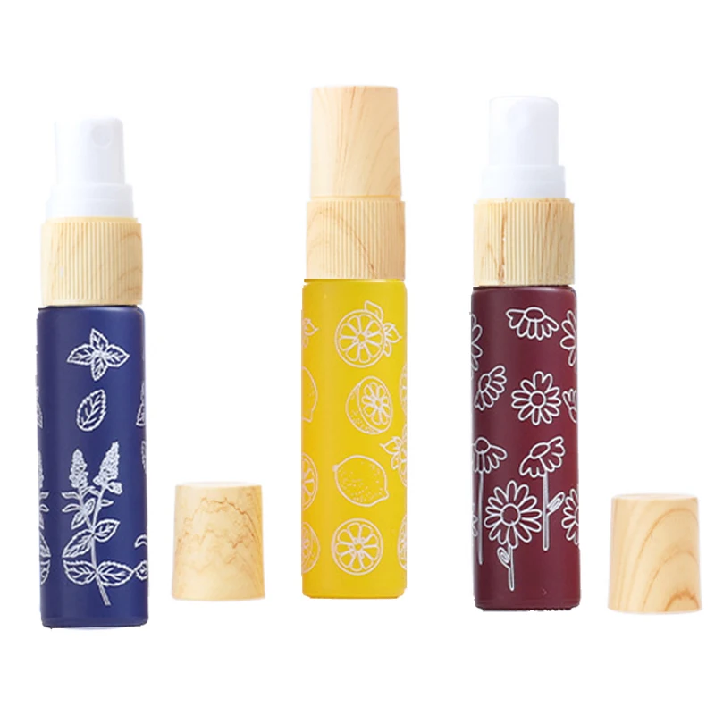 6 قطعة 10 مللي ماكرون زجاج طباعة زجاجة زيت طبيعي زجاجة سميكة الخشب الحبوب غطاء رذاذ زجاجة زيت طبيعي