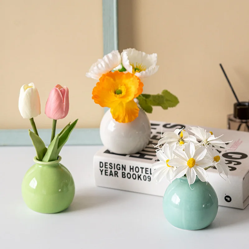 1PC Ins Ceramics Flower Vase Nordic Hydroponics Vases Creative Room Decor Mini Flower Plant Bottle Pots Desktop Ornament 꽃병