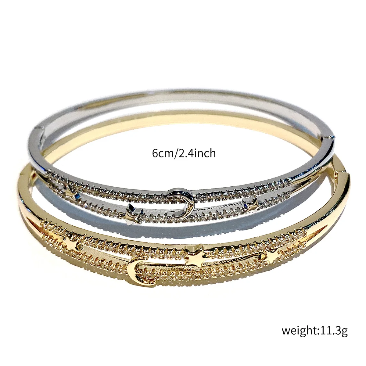 الفاخرة طبقة مزدوجة مايكرو تمهيد مكعب الزركون القمر ستار الإسورة للنساء الذهب والفضة مطلي مجوهرات الأزياء الإكسسوارات هدايا 1712 #6