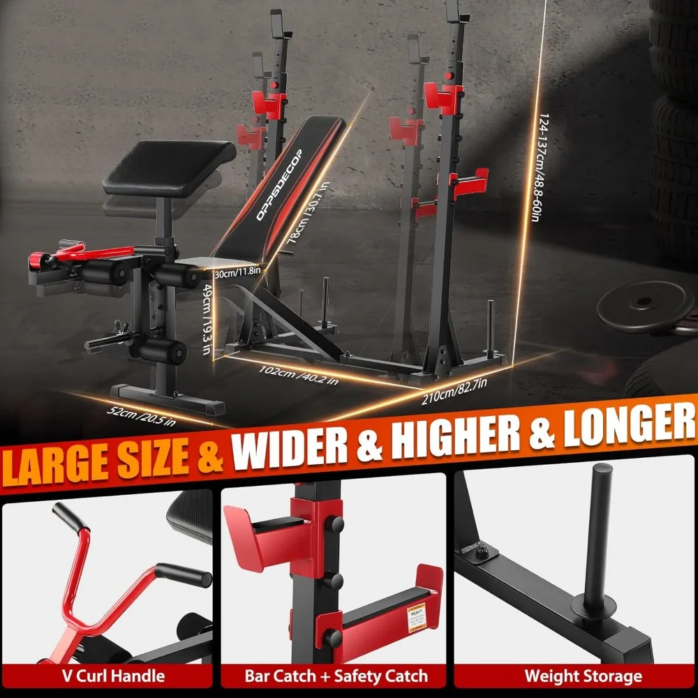 Ensemble de banc de musculation professionnel avec haltère, Squat T1, 900LBS RapDuty, presse avec boucle de jambe, extension