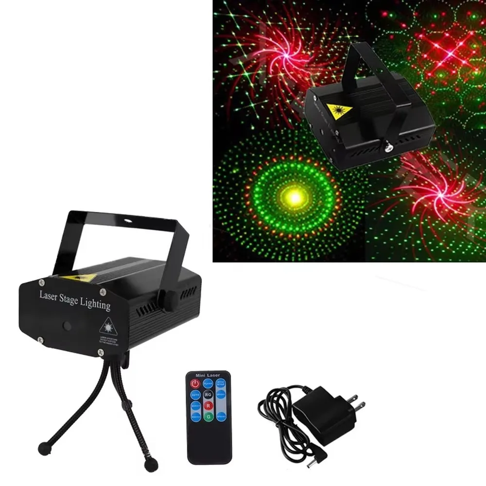Red Green Laser Projector 8 Graphics Complex Pattern Stage Light for DJ Club Holiday Party Home Disco Lighting