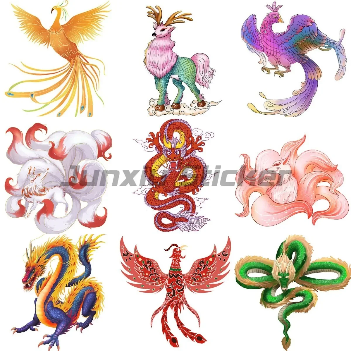 

Dragon Phoenix Mythical Beast Nine-Tailed Kylin Decals Refrigerator Decoration Tablet PC Laptop Car Window Wall Stickers