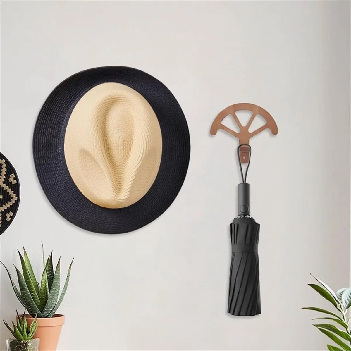 2 Pack Wooden Wall Mounted Denim Cowboy Hat Rack, Fan Shape Holder Organizer for Bedroom Closet Entryway Western Decor