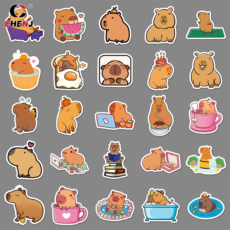 50Sheets Cartoon Creative Capybara Stickers Stationery Tablet Luggage Bottle Guitar Decoration Sticker DIY Waterproof Stickers