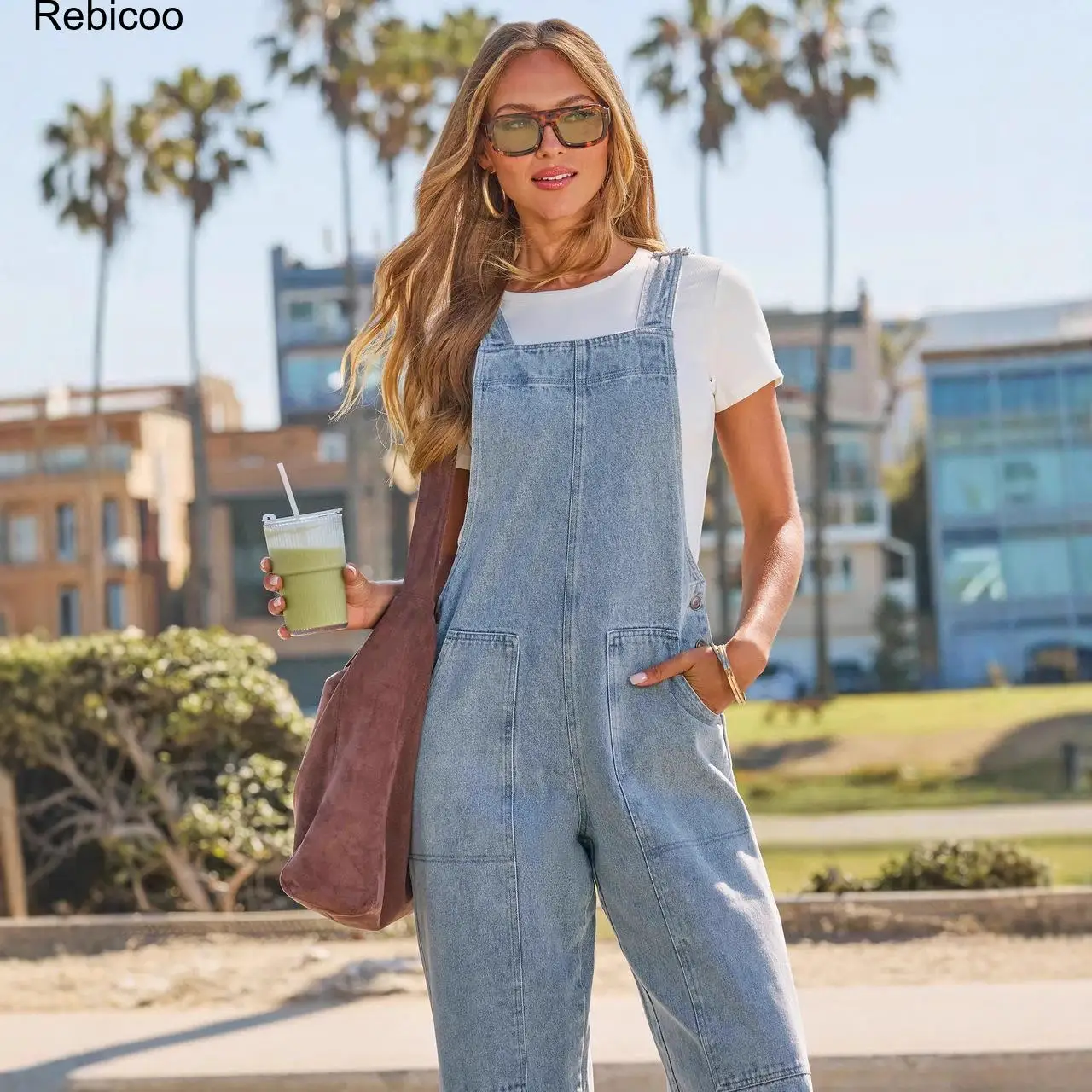 Peto vaquero de mujer, de pierna ancha y corte holgado, estilo mono, informal, vintage, pantalón largo, moda urbana, para uso diario, cómodo