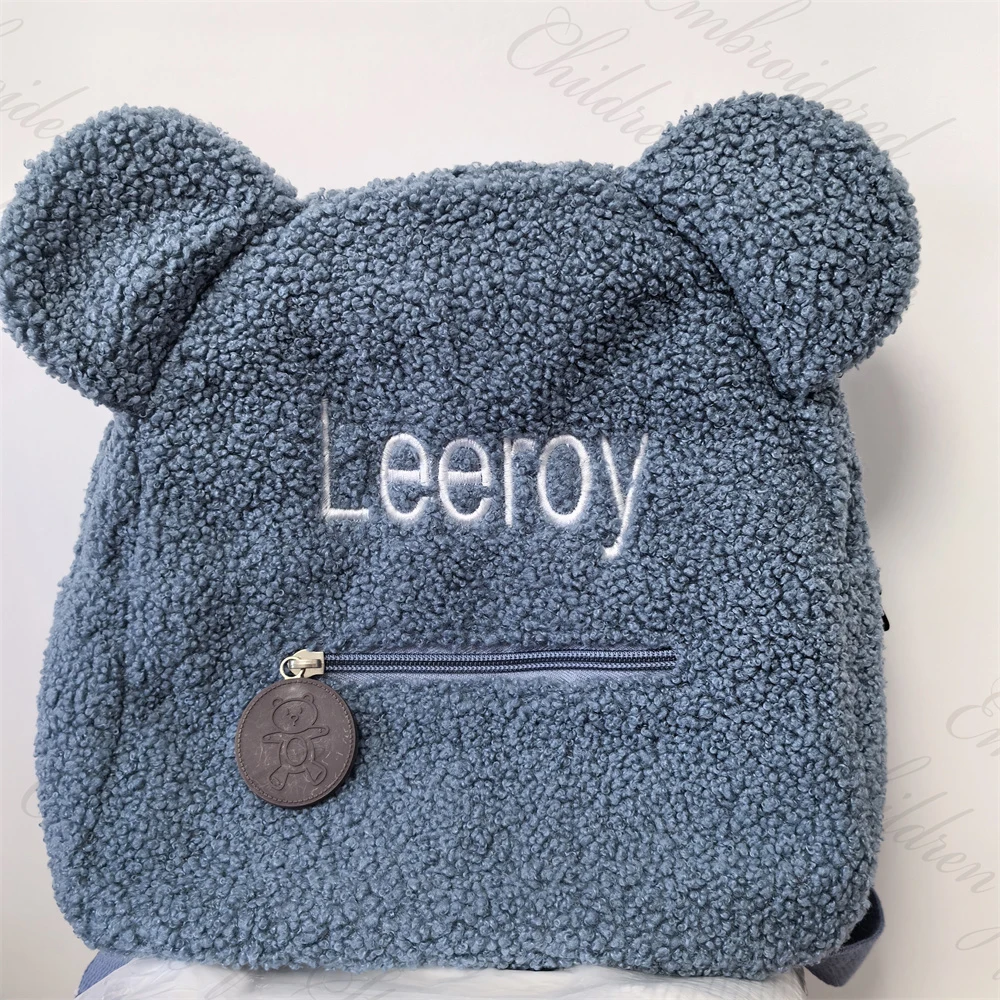 

Blue Color Plush Backpack for Children Personalized Name Autumn and Winter Cute Bear Ear Backpack Kindergarten Kids Snack Bags