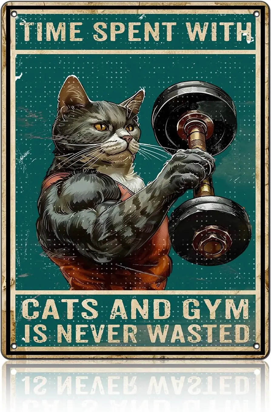 Cat Gym Decorative Sign 12x16Inch(30x40cm) Metal Tin Size Retro Style Wall Mount Occasions Gifting sign