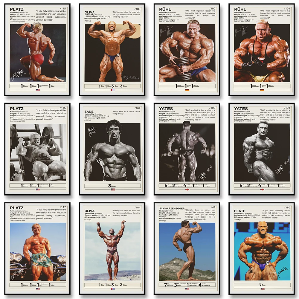 Retro Bodybuilding Fitness Muscular Athlete Trend Gym Canvas Painting Wall Art Poster Picture Home Decor Mural Cuadros