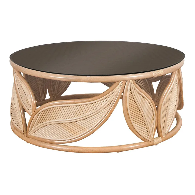 Rattan art coffee table Nordic simple small apartment living room round combination Japanese leaf balcony small round table