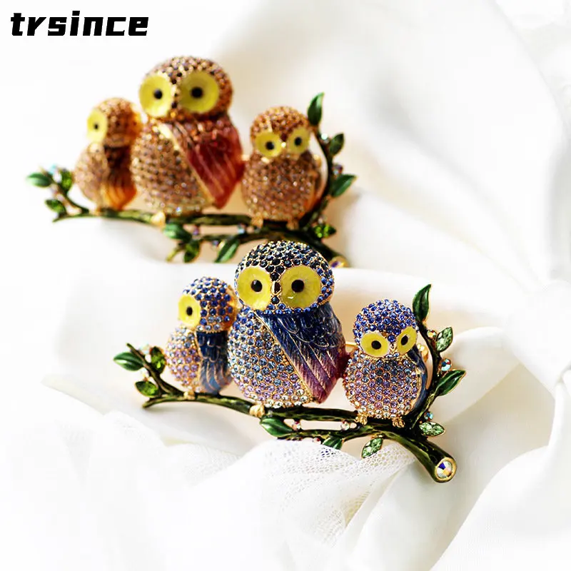 High-grade Atmosphere Owl Brooch Enamel Full Rhinestone Pins Clothing Accessories Large Size Animal Brooches Trendy New Corsage