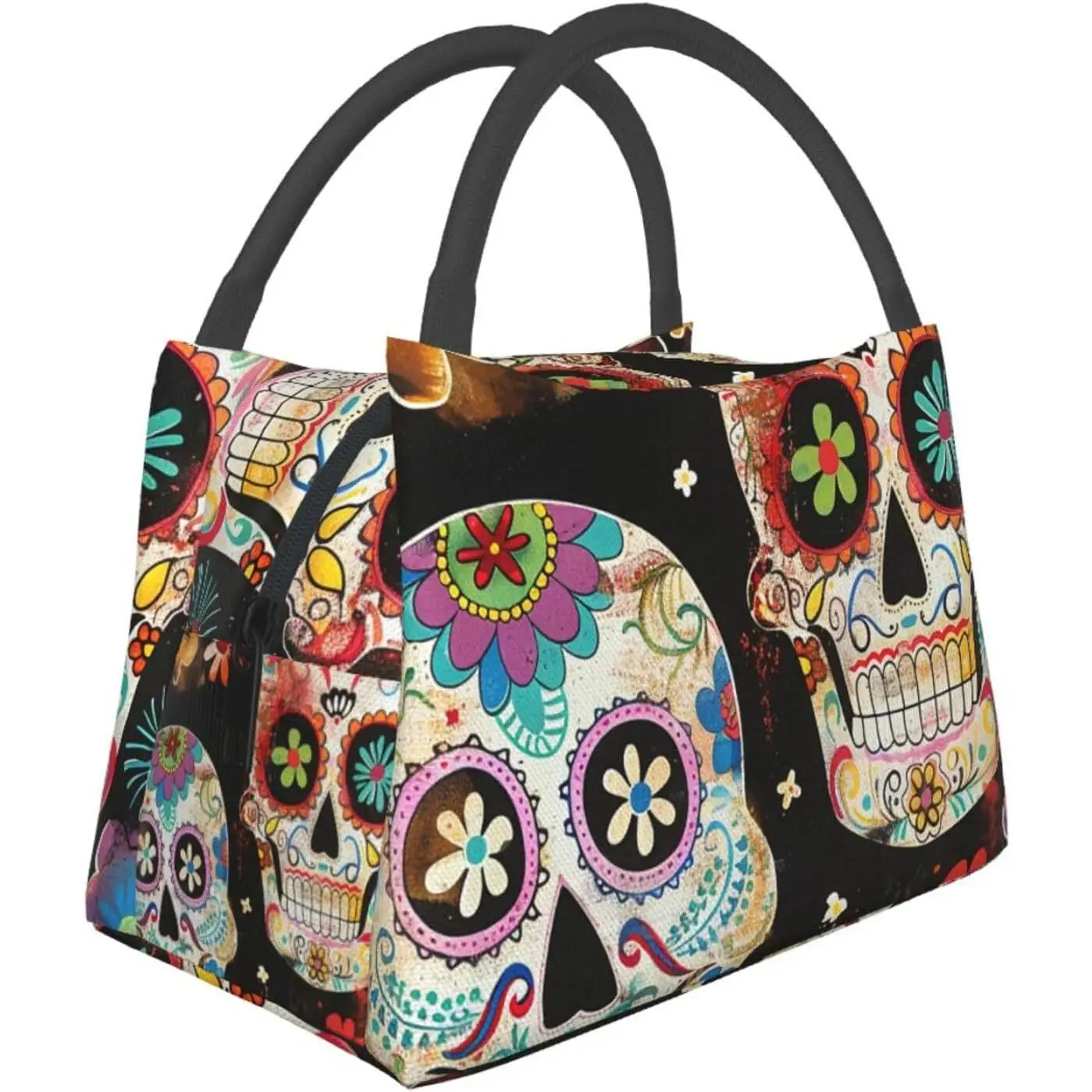 

Изолированная сумка для обеда с принтом сахарных черепов, портативная сумка-тоут для обеда для мужчин и женщин, большая вместительная сумка-холодильник Bento