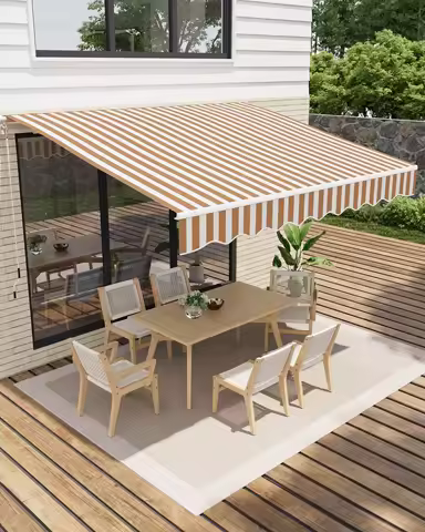 Retractable Waterproof Patio Dining Set Awning Manual Crank Heavy Duty Aluminum Frame Sun Shade for Deck Porch Balcony