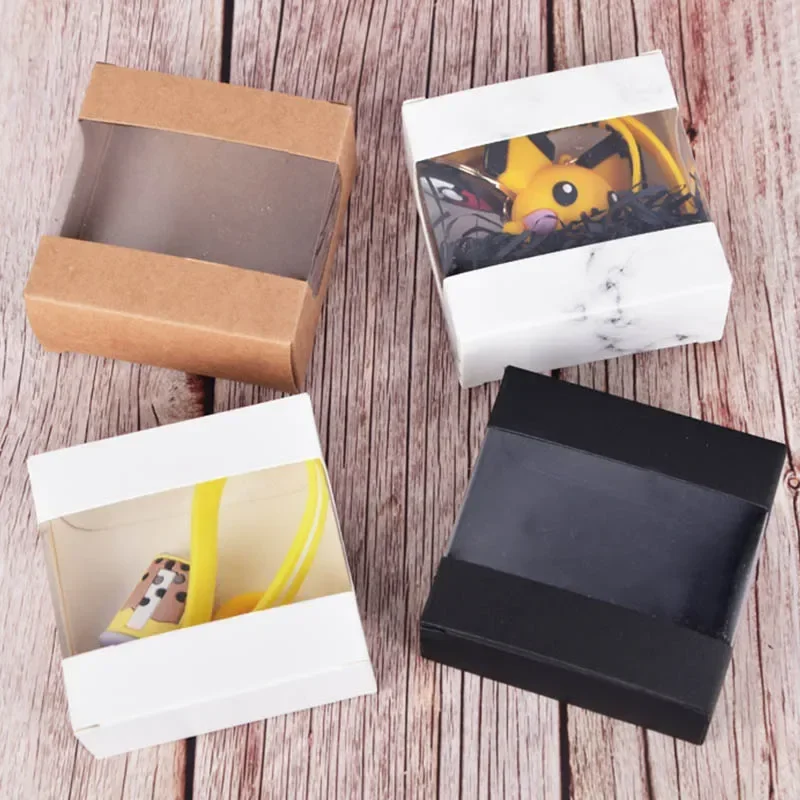 50Pcs/Lot Transparent Window Kraft Paper Box Mixed Color Fold Paper Boxes For Cookies Candy Packaging Jewelry Gift Display Box