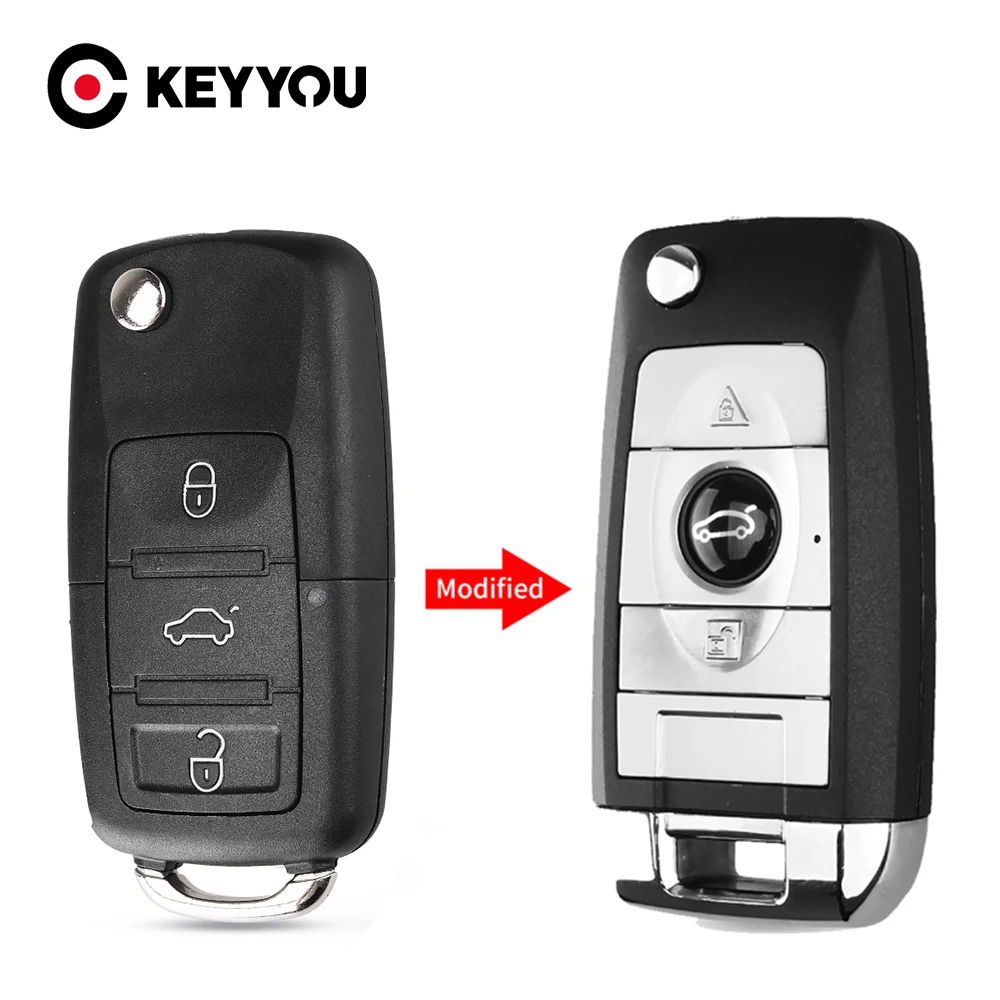 KEYYOU Modified Replacement Car Key For Volkswagen VW Polo Passat B5 Golf MK5 Beetle 3 Buttons Folding Key Shell Case Repair Kit