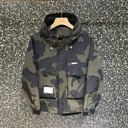 New Spring Autumn 2022 Camouflage Jacket Male Korean Hooded Frock Coat Casual Handsome Joker Brand Big Pocket Hiking Jacket