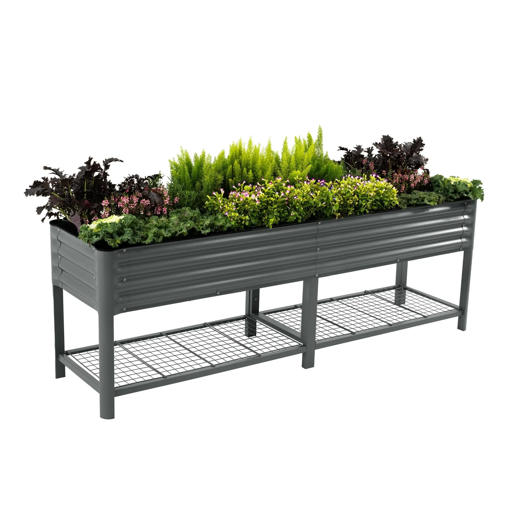 Elevated Raised Garden Bed, 2' x 8' Outdoor Planters Boxes with Legs & Storage Rack for Patio, 1400 Lbs Weight