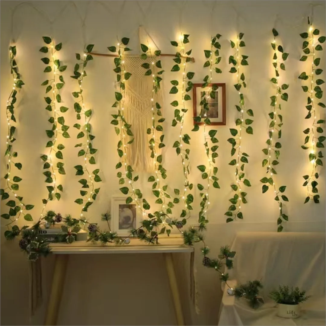 Green Ivy Leaves Fairy String Lights Battery Operated, LEDs Battery Powered Artificial Garland Plant Vine Fairy Light for Bedroo