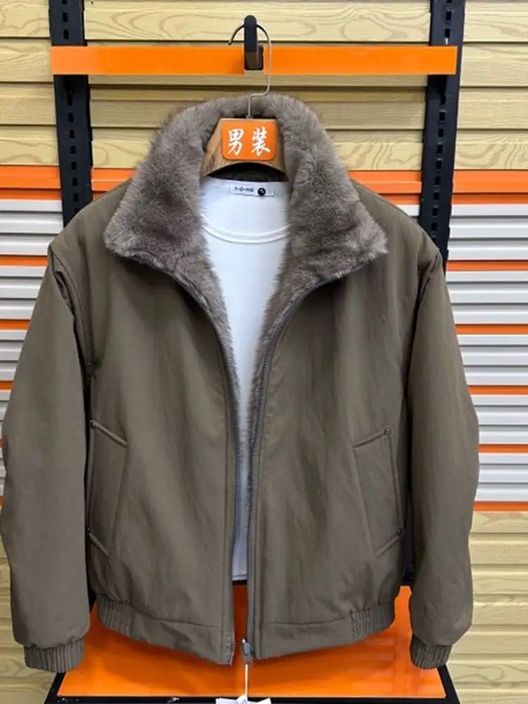 

New 2025 Men's Faux Fur Collar Jaet Coat Warm Casual Faionable All-Match Haome Outerwear Long Sve Button up