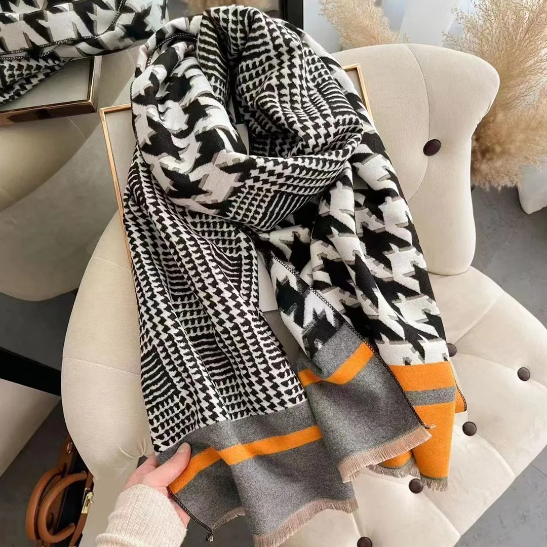 180*65 Thick Warm Winter Scarf Design Print Women Cashmere Pashmina Shawl Lady Wrap Scarves Knitted Men Foulard Blanket