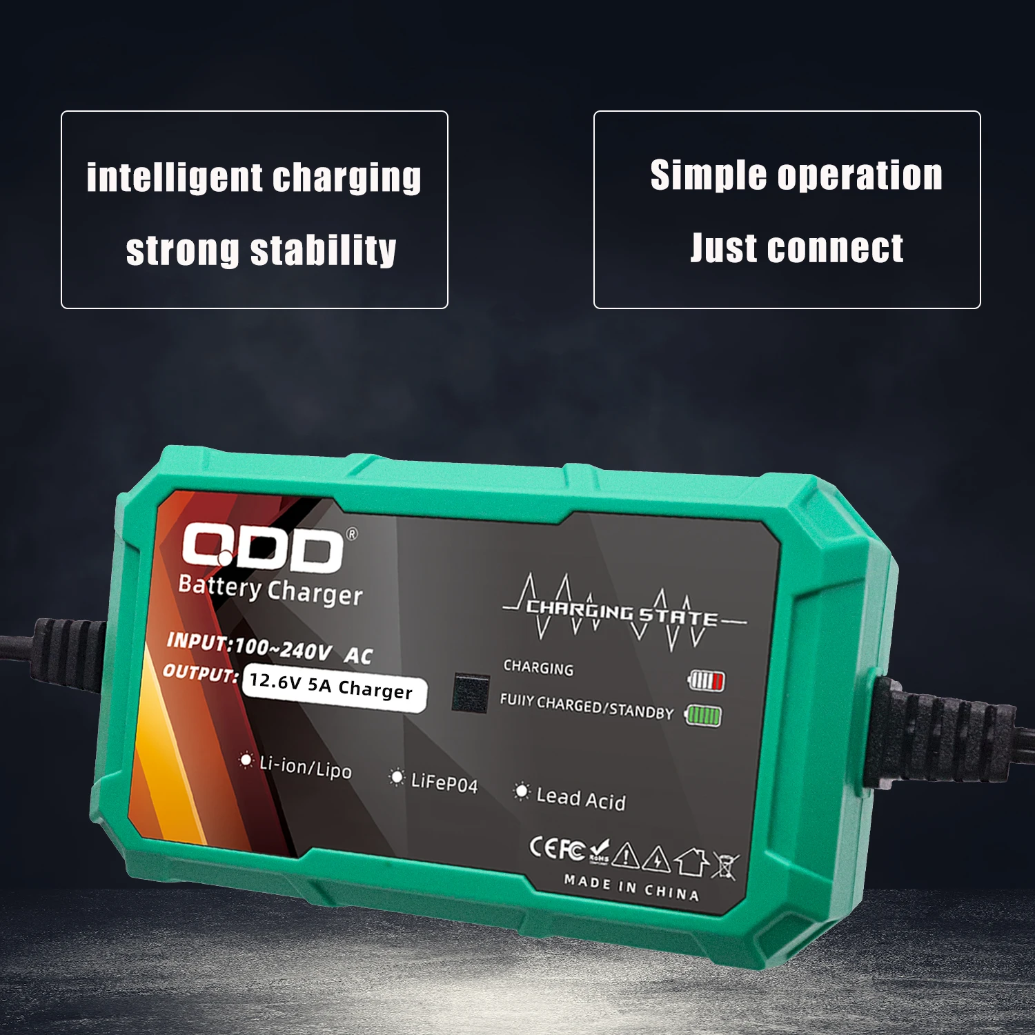 12.6V 5A Lithium Battery Charger is Suitable for 3S 11.1V Batteries Lithium-ion Battery Charger with Connectors