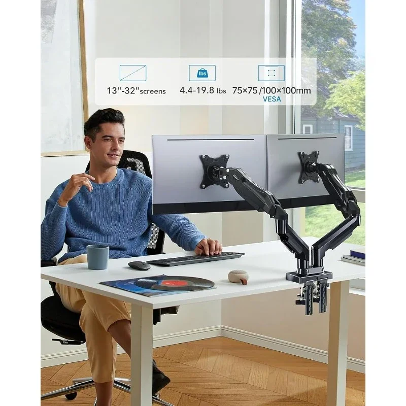 

Dual Monitor Stand - Full Adjustable Monitor Desk Mount Swivel Vesa Bracket with C Clamp, Grommet Mounting Base