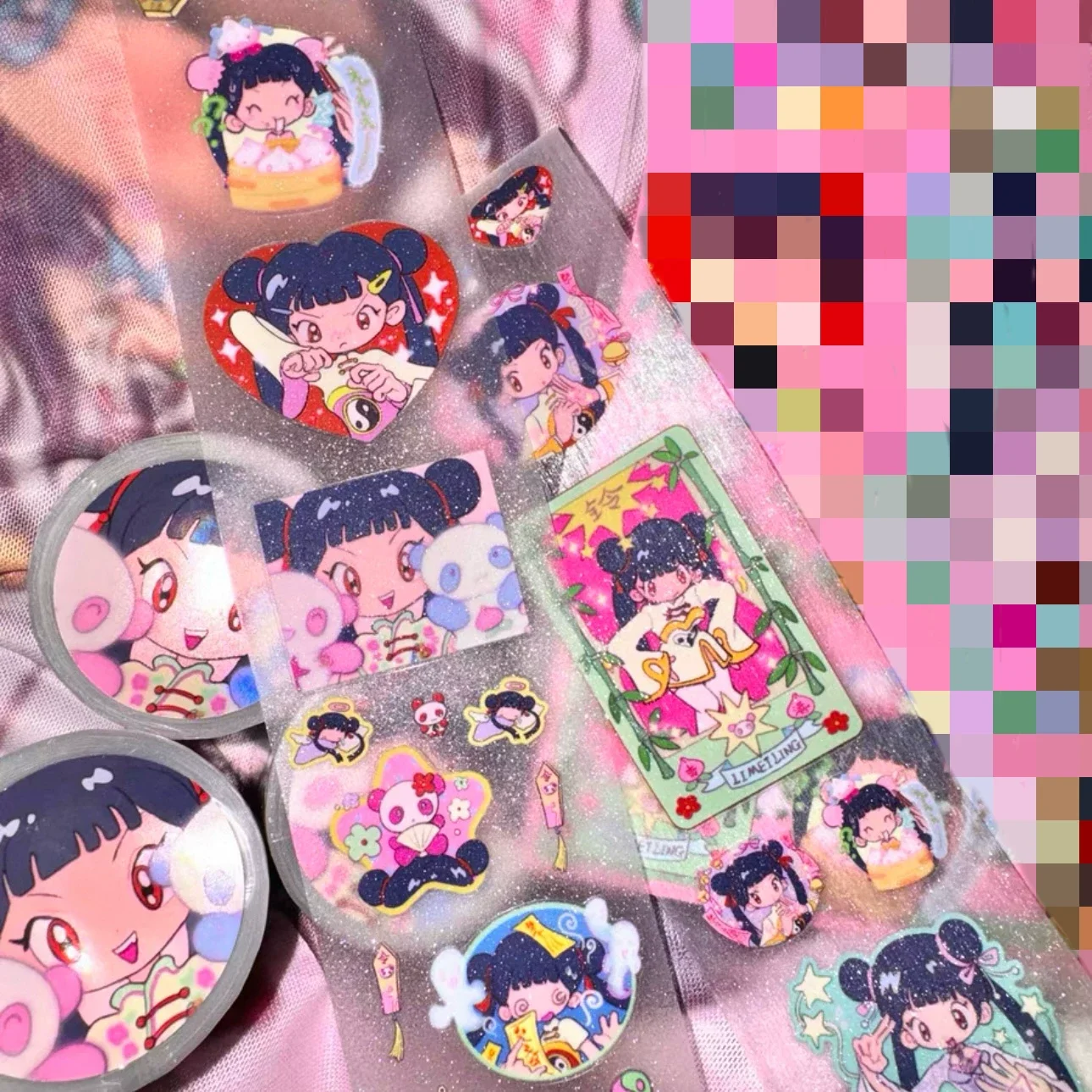 Niedliche Handgezeichnete Anime-Mädchen Aufkleber, Dekoratives Bastelmaterial für Scrapbooking, Nicht-Rollbare Aufkleberbögen