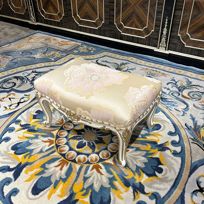 European court luxury solid wood sofa stool bedroom embroidery bedside pedal