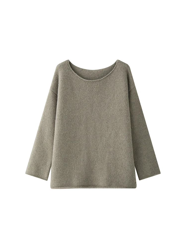 [LANMREM] Minimalism Wool Pullover Sweater Women's Round Neck Long Sleeve Office Lady Warm Tops Female 2025 Spring New 26C1585