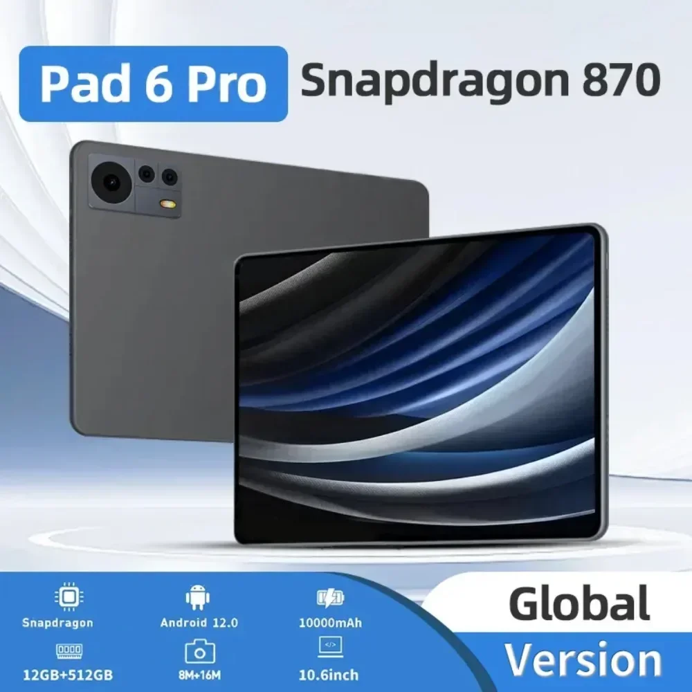 2024 New Global Edition Dual SIM Card Pad 6 Pro Tablet 2 in 1 Snapdragon 870 Android 11 System 10.1 