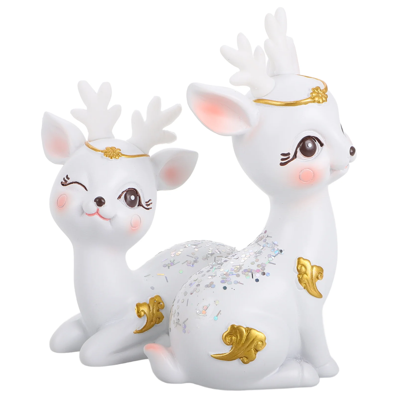 

Small Deer Mini Reindeer Figurines For Car Dashboard Home Office Decor Resin Animal Statues White