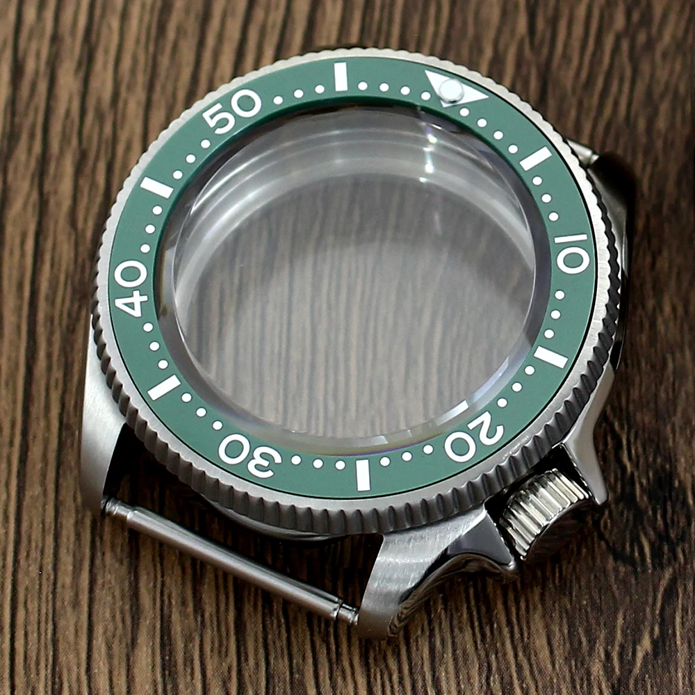 

38mm Silver Watch Case Green Ceramic bezel Watch Accessories Sapphire Glass For seiko NH35 NH36 SKX013 Repair Parts Crown 3.8
