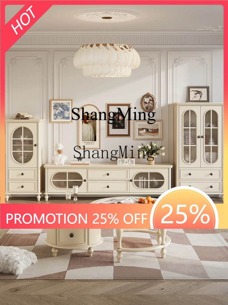 

CL high and low solid wood locker household living room cream wine cabinet display white storage cabinet