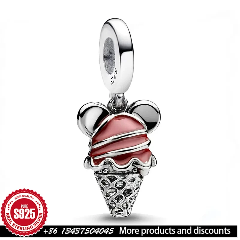 

Disney Style Customizable Engraved Pendant 925 Sterling Silver Beads Disney Mickey Ice Cream Charms Birthday Gift Fine Jewelry