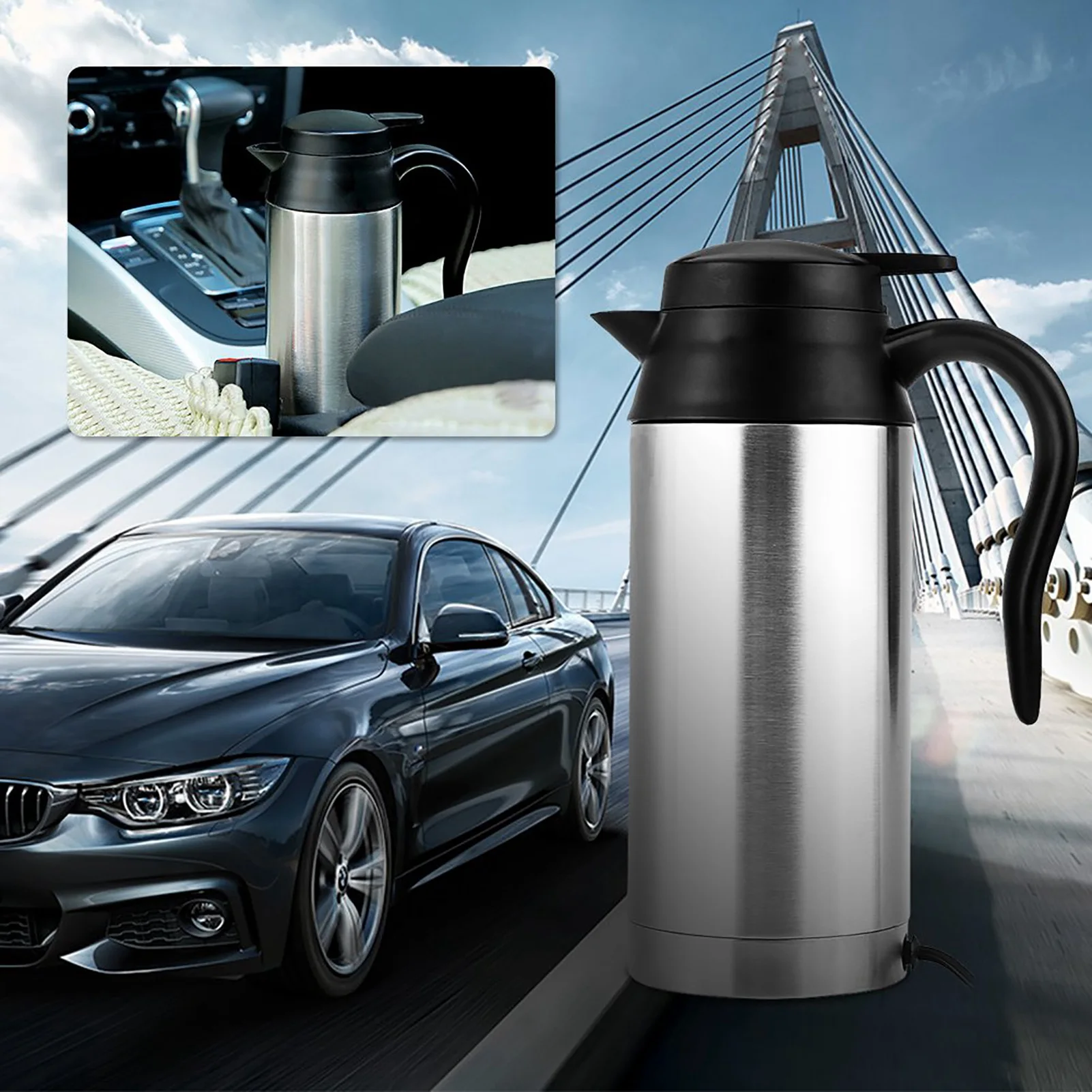 

12V 750ML Car Electric Kettle Car Heating Cup Stainless Steel Thermos Heating Water Bottle Cars Kettle Electric Travel Mug