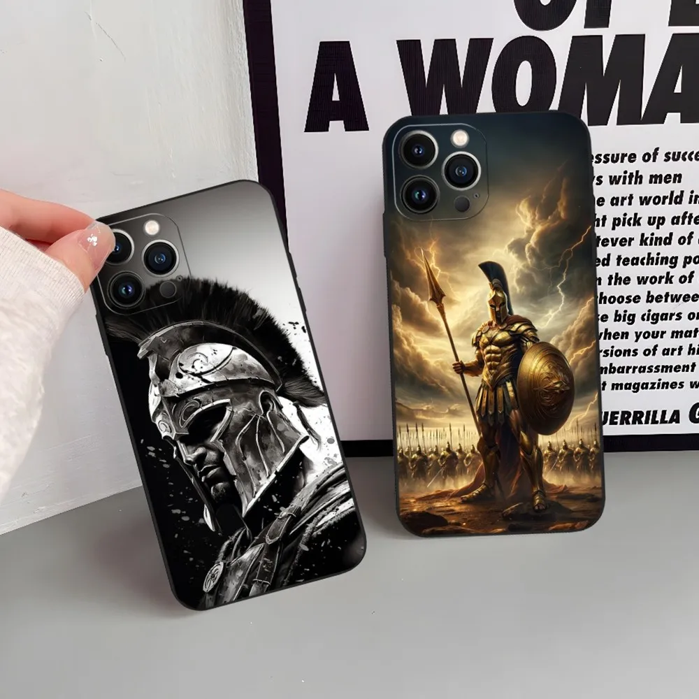 Black Spartan Warrior Phone Case for iphone 15 Pro 14 13 Mini 11 12 Max Xr X Xs 7 8 Plus 6 Cover