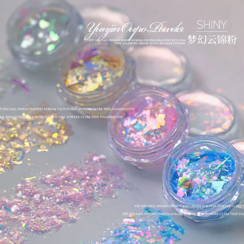 5Colors Aurora Opal 3D Nail Fakes Shiny Mermaid Irregular Broken Nail Glitter Sequins Yuki Chunky Aurora Polarized Sequins 0.5g