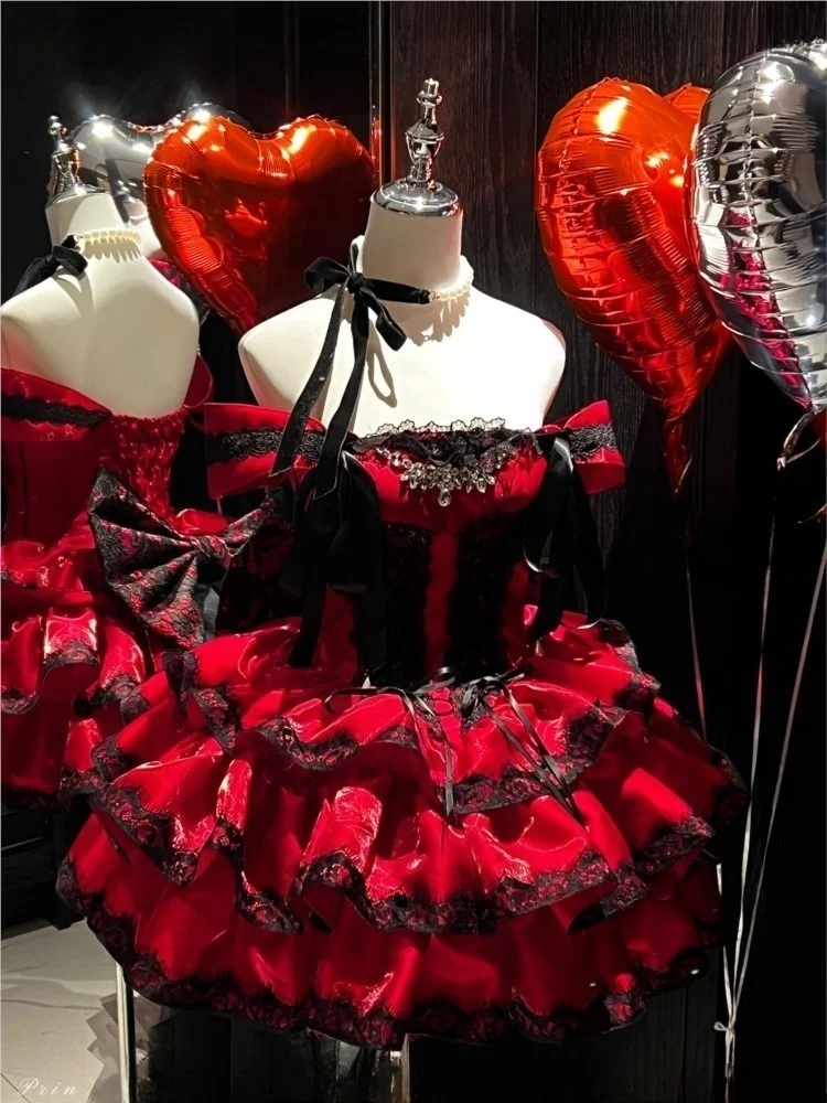 

Red romantic and ritualistic lace dress