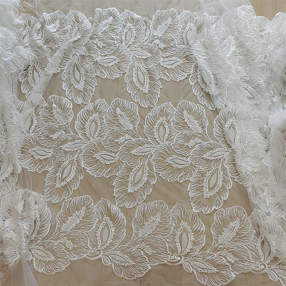 

LUXURIOUS Africa Lace Fabric High Quality 2023 Wedding Dress Big Florals Leaf Embroidery Beaded Lace Beading Fabric Material