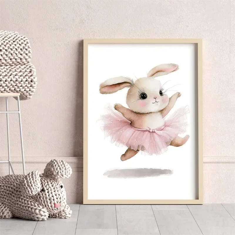 3pcs Cute Ballerina Bunny Ballet Canvas Posters Woodland Animal Print Painting Girls Room Decor Rabbit Wall Art Nursery Decor