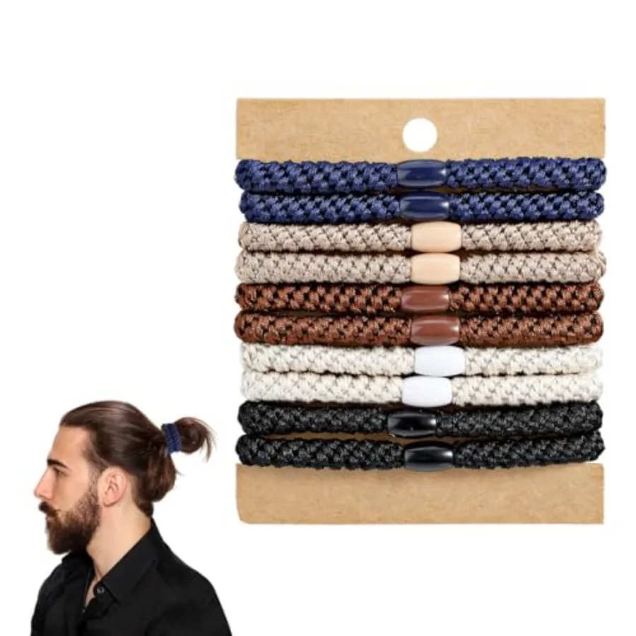 

Mens Hair Ties 10 Pack Hair Ties for Men Guys with Smooth Beads Multicolor