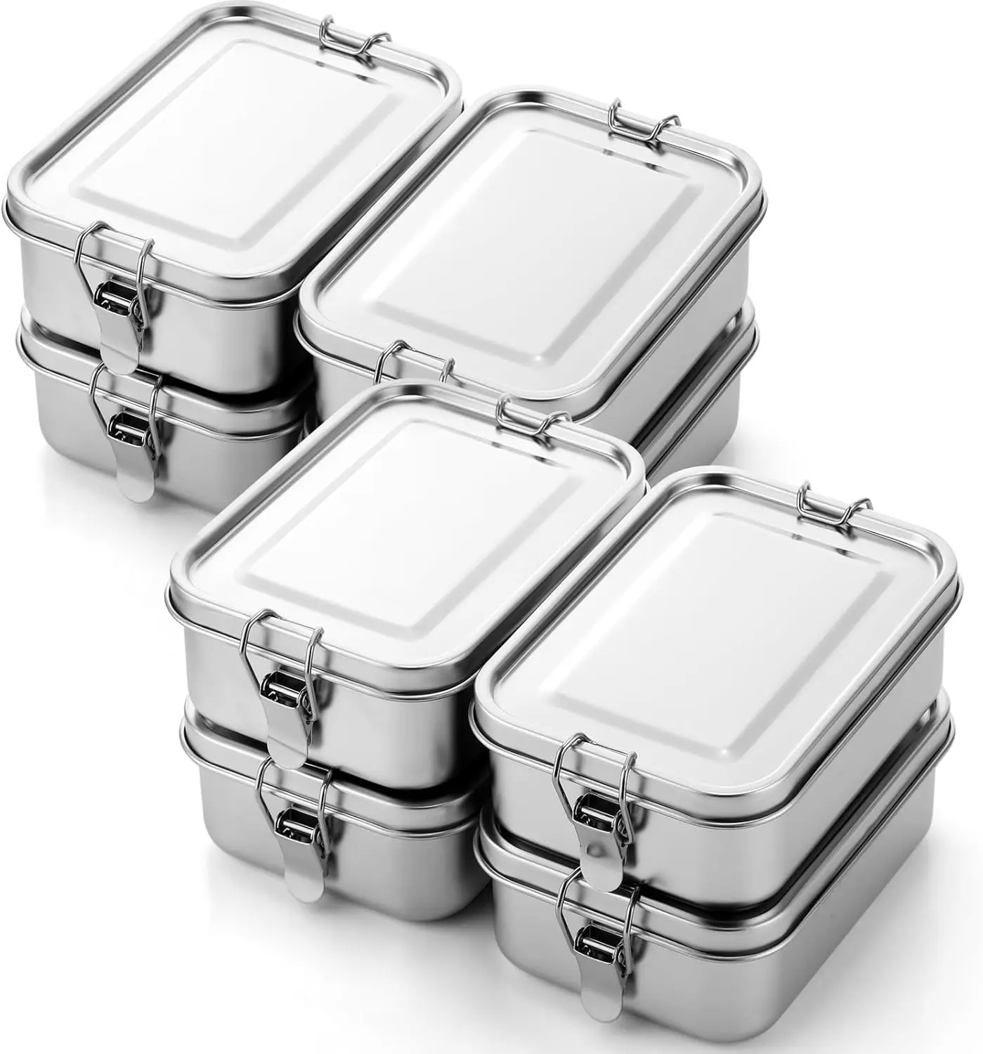 

8-Piece Stainless Steel Food Containers, 850ml Bento Lunch Box with Lockable Leak-Proof Clips, Dishwasher Safe for Work Snacks