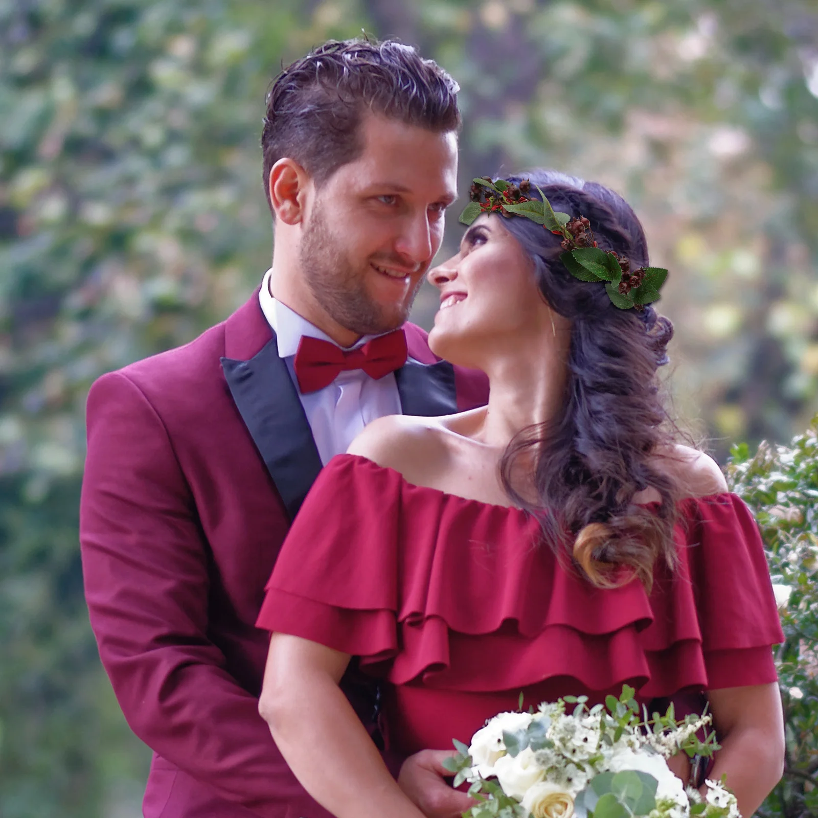 Karangan Bunga Natal Premium Merah Buatan dengan Berry, Hiasan Kepala Pengantin, Dekorasi Pesta Perayaan Pernikahan untuk Rumah, Hotel, Jendela