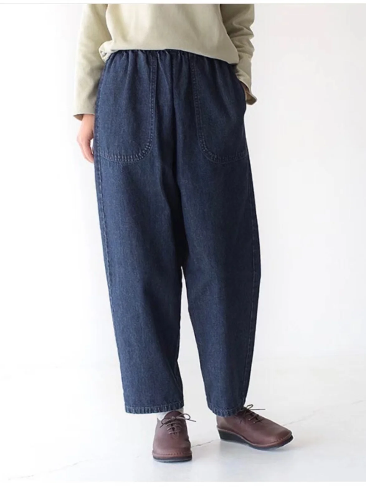 Classic Loose Fit Nine-Tenths Denim Jeans Deep Color Women's Spring Autumn Faion Slimming Harajuku Sle l Waist