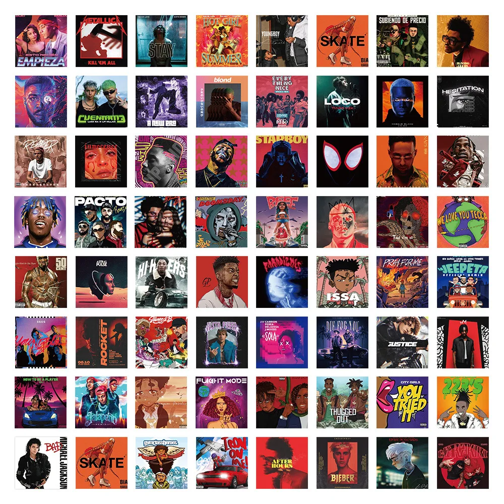 61/63 個のアルバムステッカー、ヨーロッパとアメリカの歌手の電話ケース、防水ファンコレクションギフト、ポータブルギター荷物用