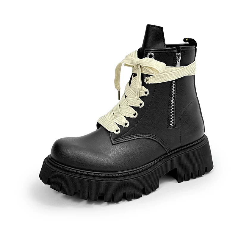 

men casual party nightclub dress original leather boots lace-up platform shoes cowboy chunky boot handsome high motorcycle botas