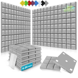 Acoustic Wall Panels 6/12/24 Pcs, Room Wall Self-Adhesive Soundproof Foam Panels, For Recording Studios Offices Music Studio