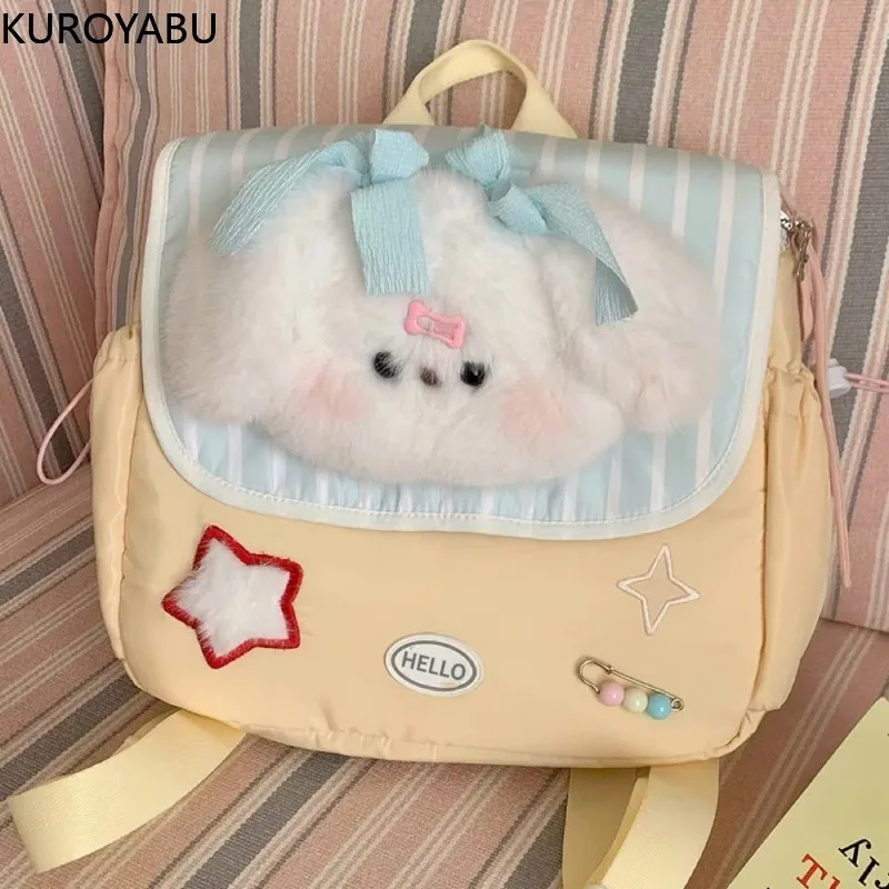 

Cute Cartoon Backpacks Women Large Capacity Fashion Junior High School Student Bow Schoolbag Cloth Bag Korean Travel Backpack